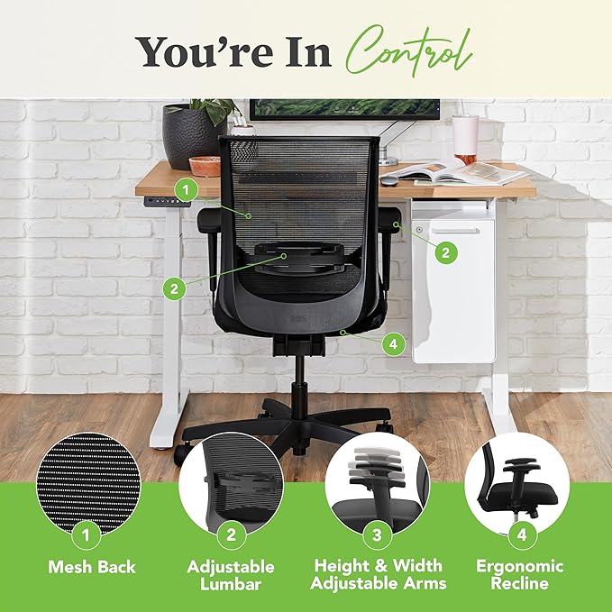 HON Convergence Ergonomic Office Chair, Breathable Back Support Mesh, Adjustable Arms, Computer Seating with Lumbar Support, Swivel Wheels, Synchro-Tilt Recline, Vinyl, Black
