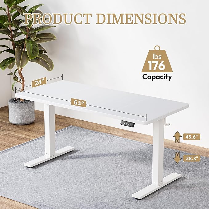 TIQLAB Electric Adjustable Sewing Table, 63"x24" Workbench Adjustable Height, Ergonomic Worktable for Garage, Craft Desk, Spacious Desk for Sewing and Crafts, 3 Splice Board, White