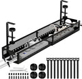 Under Desk Cable Management Tray No Drill - 25'' Large Metal Mesh Cord Organizer with Clamp Mount 2 Hole Cable Organizer Tray with Wire Management for Home Office Standing Desk