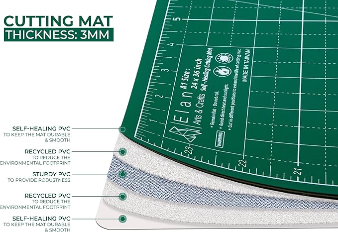 Elan Cutting Mat A3 Green, Self Healing Cutting Mat 12x18 Inch, 5-Ply Craft Board Green, Hobby Board for Crafts 12x18 Inch