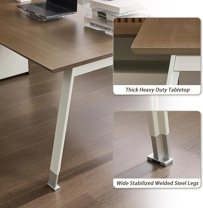 Okeysen 2-Piece L-Shaped Executive Desk Office Set with Chair and Cabinet