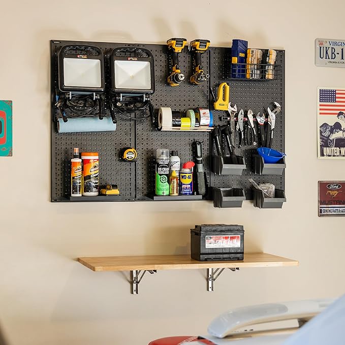 Metal Pegboard Power Tool Organizer, Garage Wall Storage, 3 Panel Pegboard Wall Mount Organizer, Includes 23 Storage Attachments, Solid Steel Holds 450 lbs, 51 in. x 32 in.