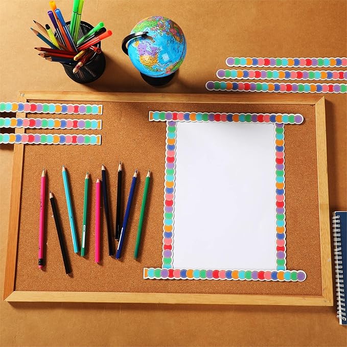 Ireer 24 Pieces Magnetic Strips Retro Magnetic Border for Classroom Whiteboard Bulletin Board Decorative Strips with Adhesive Borders for Bulletin Chalkboard(Round)