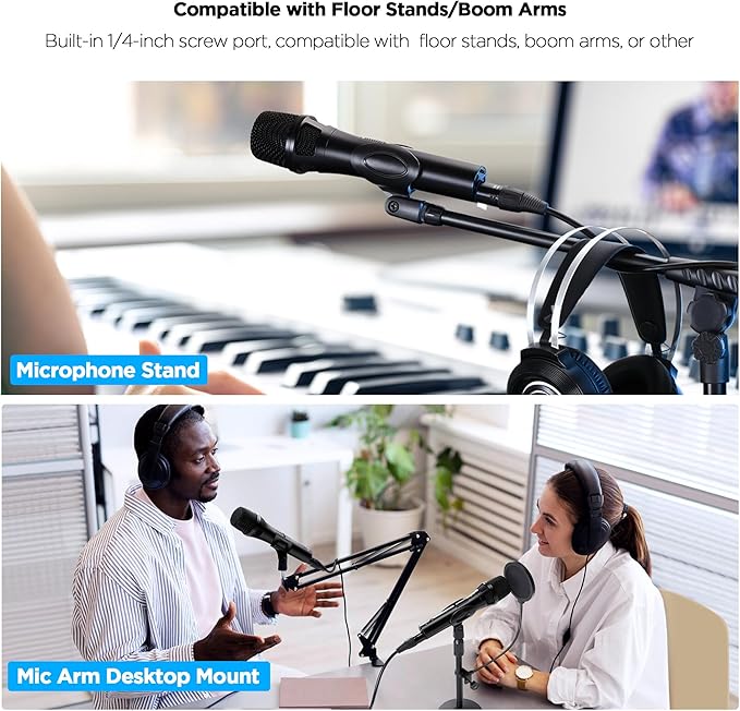Xlr Usb Dynamic Microphone for Singing Recording, Metal Dynamic Studio Singing Recording Microphone with Mic Gain, Desktop Stand, Pop Filter, Headphone Jack, for PC, Audio Interface, Mixer, Mac
