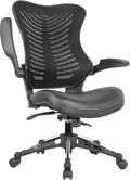 OfficeFactor Executive Ergonomic Computer Office Chair Back Mesh Bonded Leather Seat Flip-up Arms Lumbar Support Molded Foam Seat Adjustable Height Home Office Desk Chair (Black)
