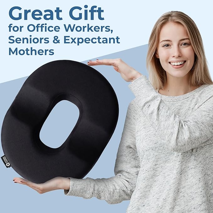 5 STARS UNITED Donut Pillow Hemorrhoid Tailbone Cushion – Large Cushion for Pain Relief – Coccyx, Prostate, Sciatica, Pelvic Floor, Pressure Sores, Pregnancy, Postpartum Recovery, Black
