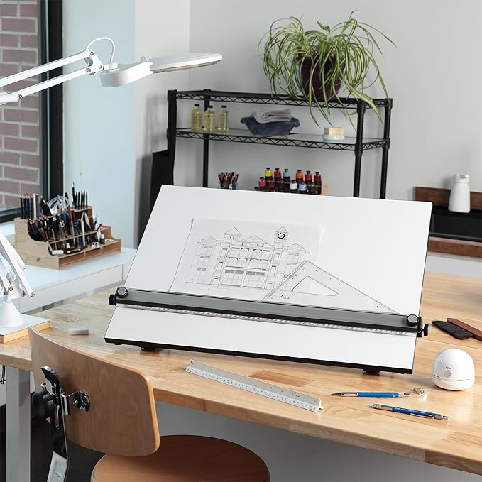 Acurit Multi-Angled 30”x42” PXB Drawing Board for Artists and Designers - Portable Tabletop Workspace, Drawing, Sketching, Drafting, Painting - Portable Laminated Surface w/Ruler & Parallel Motion Bar