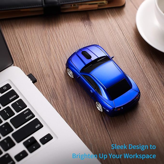 Wireless Car Mouse [Updated] with LED Headlights, 1600 DPI Sports Car Shaped Mouse for Mac, Computers, Blue