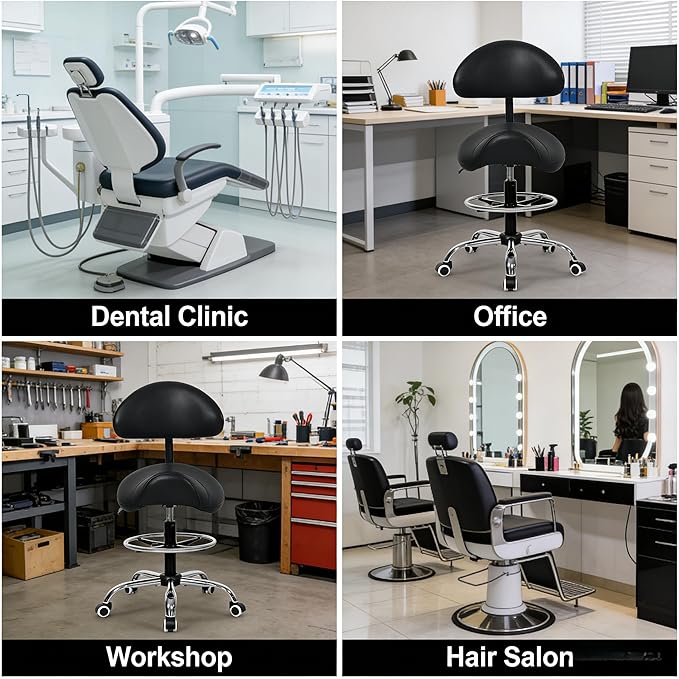 Saddle Salon Stool with Wheels,Heavy Duty Adjustable Rolling Stool for Barber, Tattoo, Nail,Spa，Dentist(Black)