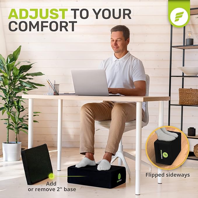 ErgoFoam Adjustable XL Foot Rest (Rectangular, Velvet, Black) and Orthopedic Donut Pillow Bundle
