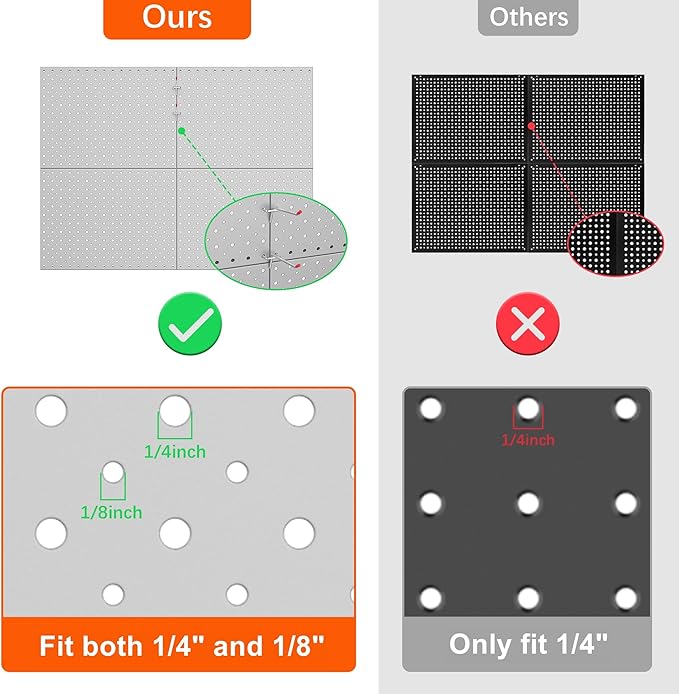 TORACK 4 PCS 12"x16" Metal Pegboard Panels for Garage, Workbench, Shop, Tool Organizer Peg Board with 1/8" & 1/4" Holes, Modular Wall-Mounted Pegboard for Pegboard Hooks (Grey)