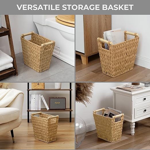 GRANNY SAYS Waterproof Wicker Desk Wastebasket with Handles – Natural (2-Pack)