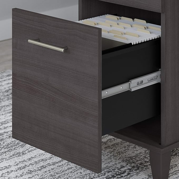 Bush Furniture Somerset 72W 3 Position Sit to Stand L Shaped Desk with Hutch and File Cabinet in Storm Gray