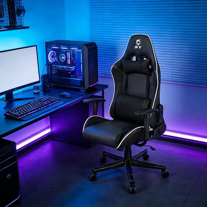 Gaming Chair,Video Game Chair with Massage Lumbar Support, Ergonomic Computer Chair Height Adjustable with Swivel Seat and Headrest