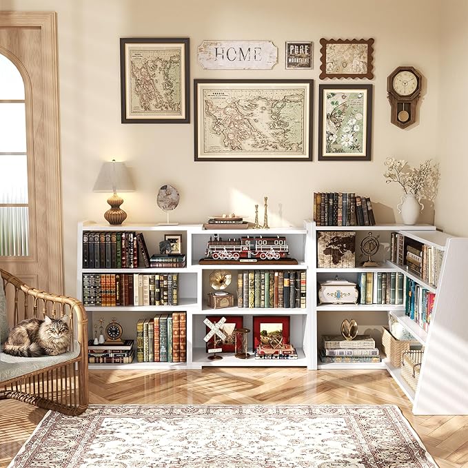 Armocity Expandable Bookshelf, Short Corner Bookshelf for Small Spaces, Small Ladder Book Shelf, Extendable Wood Narrow Bookcase for Living Room, Bedroom, 4 Tier,White