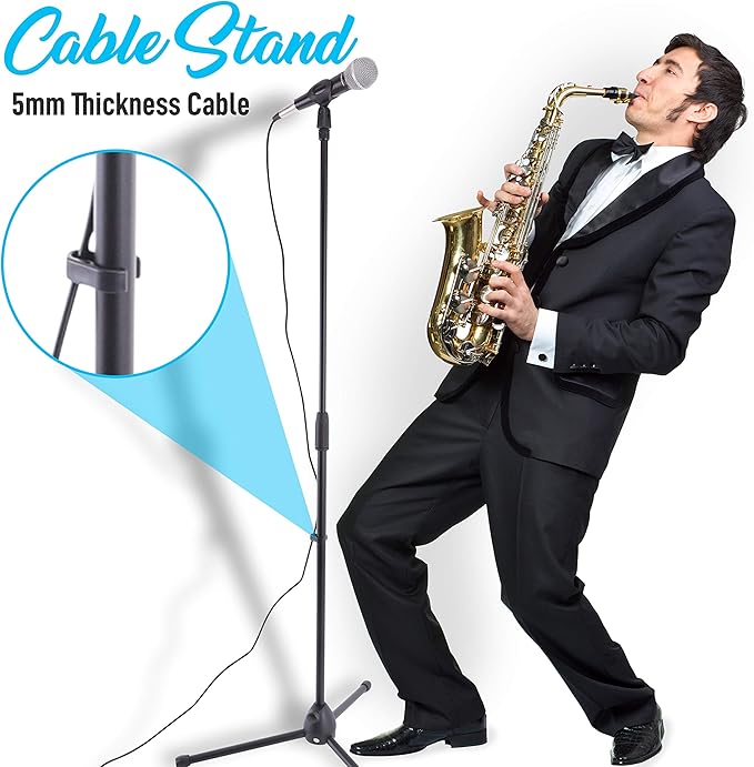 Professional Handheld Dynamic Microphone Kit - Unidirectional Vocal Wired Microphone w/Carry Bag, Metal Mic Stand, Holder/Clip & 16.4ft XLR Audio Cable to 1/4'' Audio Connection - Pyle PDMIC88ST