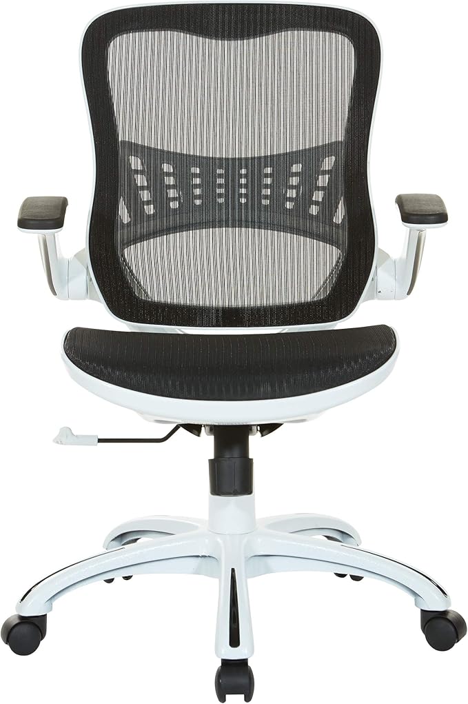 OSP Home Furnishings Riley Ventilated Manager's Office Desk Chair with Breathable Mesh Seat and Back, White Base with Black