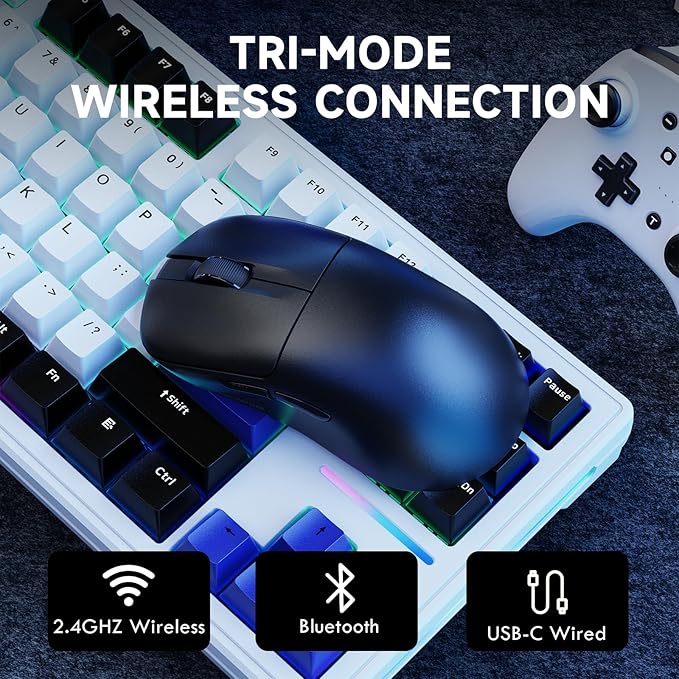 ZIYOU LANG×Magic-Refiner AJ199 Lightweight Wireless Gaming Mouse,Tri-Mode(2.4G/Wired/BT),24K DPI,PAW3311 Optical Sensor,1000Hz Polling Rate,600mAh,49g Ergonomic Mice for Mid-Large Hands-Black