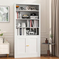 55" Tall Metal Bookcase,Heavy Duty Bookcases with Doors,Sturdy Modern Book Shelf with Cabinet,Industrial Display Book Case for Living Room,Office,Bedroom,White