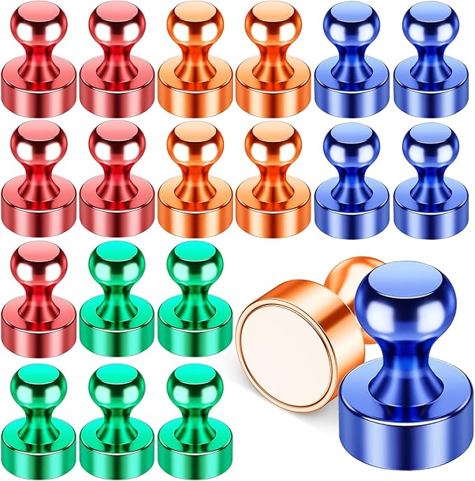 20 Pcs Fridge Magnets, Refrigerator Magnets, Small Strong Magnets, Whiteboard Magnets for Fridge, Magnetic Push Pins for Locker, Kitchen Decor and Accessories, Office, Classroom Organization
