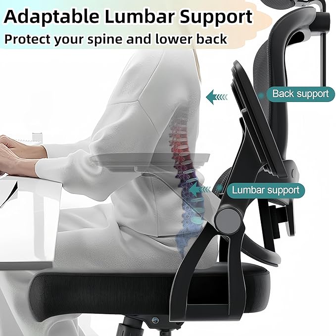Ergonomic Office Chair - 350LB Comfy Desk Chairs with Adjustable Headrest and Lumbar Back Support, Mesh Computer Chairs with Wheels and Arms for Home Office, Study