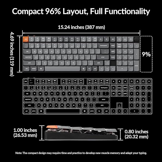 Keychron K17 Max 96% Layout QMK/Launcher Ultra-Slim Wireless/Type-C Wired Mechanical Keyboard with RGB Backlit Hot-Swappable, Low-Profile Gateron Mechanical Brown Switch Compatible with Mac Windows