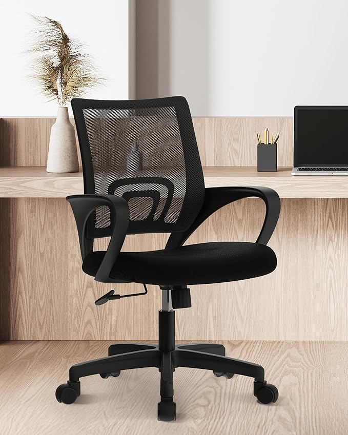 NEO CHAIR Office Desk Computer Chair Ergonomic Mesh Gaming Cushion Seat with Comfy Lumbar Mid Back Support Adjustable Height Swivel Rolling Wheels for Home Task (Black)