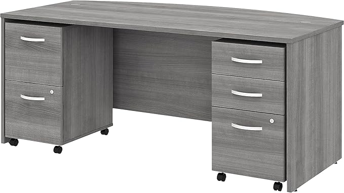 Bush Business Furniture Studio C Bow Front Desk with Mobile File Cabinets, 72W x 36D, Storm Gray