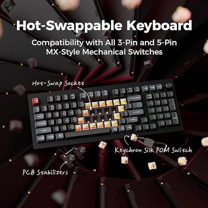 Keychron V5 Ultra 96% Wireless Mechanical Keyboard with 8000Hz Polling Rate & NKRO, Hot-Swappable RGB, Brown Switches, 97 Keys, 2.4GHz/Bluetooth/Wired, OSA PBT Keycaps, for Mac/Win/Linux- Black