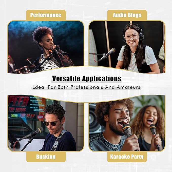 Dynamic Microphone - Professional Vocal Microphone for Singing - Handheld Wired Microphone with 16ft XLR to 1/4" Audio Cable - Mic for Speaking, Karaoke & Living Stage (Titanium Grey)
