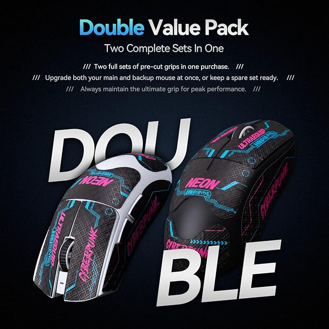 2-Pack Cyberpunk-Neon Mouse Grip Tape for Viper V3 Pro / V4 Pro - 0.5mm Ultra-Thin Pre-Cut, Anti-Slip, Sweat-Resistant, Professional Competitive Upgrade Kit