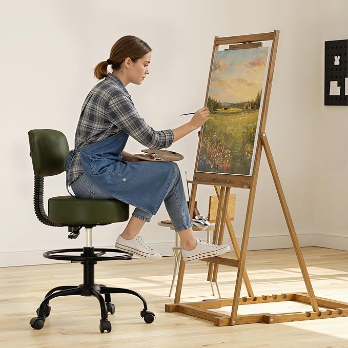 Drafting Chair with Back, Adjustable Foot Rest Rolling Stool (2, Green)