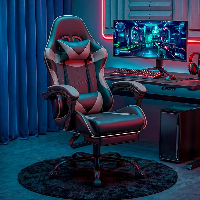 Gaming Chair, Ergonomic Computer Chair with 90°-150° Reclining Backrest & Footrest, Headrest & Lumbar Support, 363° Swivel Height Adjustable Desk Chair, High Back for Adults