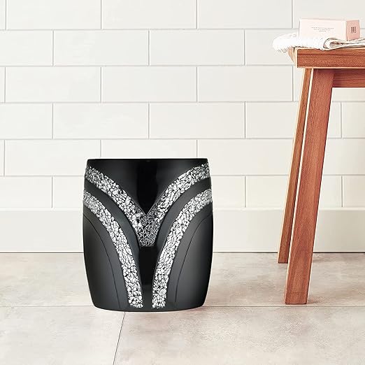 Zahari Home Sinatra Waste Basket Decorative Beautiful Designs Bathroom Bedroom Living Room Decor, Black