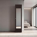 Stained Walnut Storage Cabinet with Mirror Integrated full-length mirror enables effortless head-to-toe styling and quick outfit checks right next to hanging clothes and folded garments for convenie