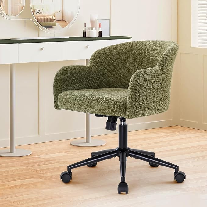 IWMH Desk Chair,Criss Cross Chair with Wheels and Arms,Modern Vanity Chair,Height Adjustable Ergonomic Swivel Office Chair for Vanity Home Office, Living Room, Bedroom (Green)