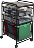 EasyPAG 3-Tier Rolling File Cart with 1 Large & 2 Small Baskets – Adjustable Hanging Organizer, Under Desk Storage, Mobile File Cabinet for Home/Office, Black