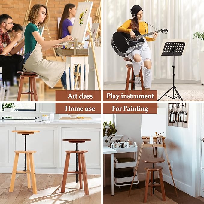 VISWIN Adjustable Drafting Stool, Beech Wood, Artist Stool Chair, Supports Up to 176 Lbs, for Artists, Studio, Home Use, Office, Kitchen, Walnut