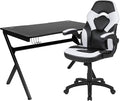 Flash Furniture Optis Black Gaming Desk and White/Black Racing Chair Set with Cup Holder, Headphone Hook & 2 Wire Management Holes