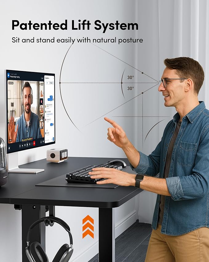 FEZIBO Standing Desk, 63×28 Inches Electric Height Adjustable, Sit Stand Up, Computer Office Desk with Splice Board, Black Frame/Black TOP