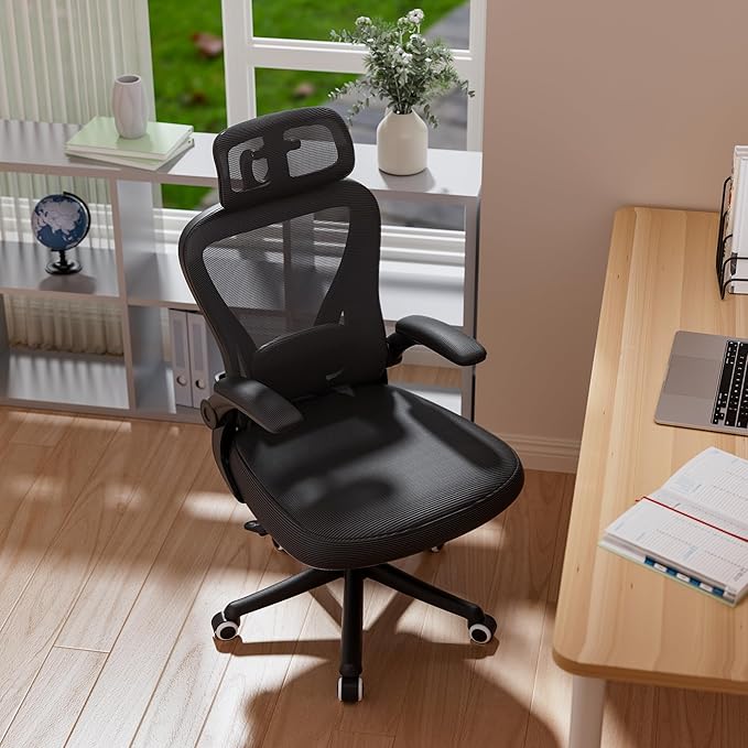 SeekFancy Ergonomic Office Chair M903, Computer Desk Chair with Wheels, High Back Mesh Office Chair with Adjustable Lumbar Support, Headrest, Flip-Up Armrest, Black