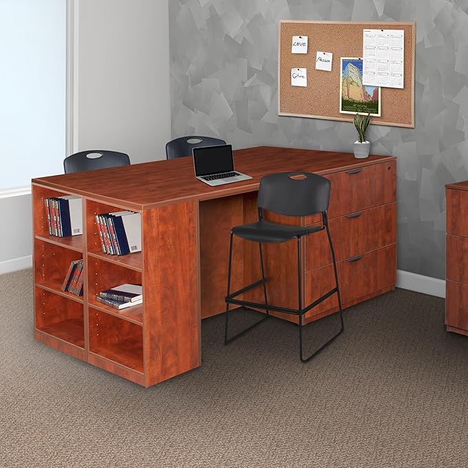Regency Legacy Stand Up Lateral File/ 3 Desk Quad with Bookcase End- Cherry