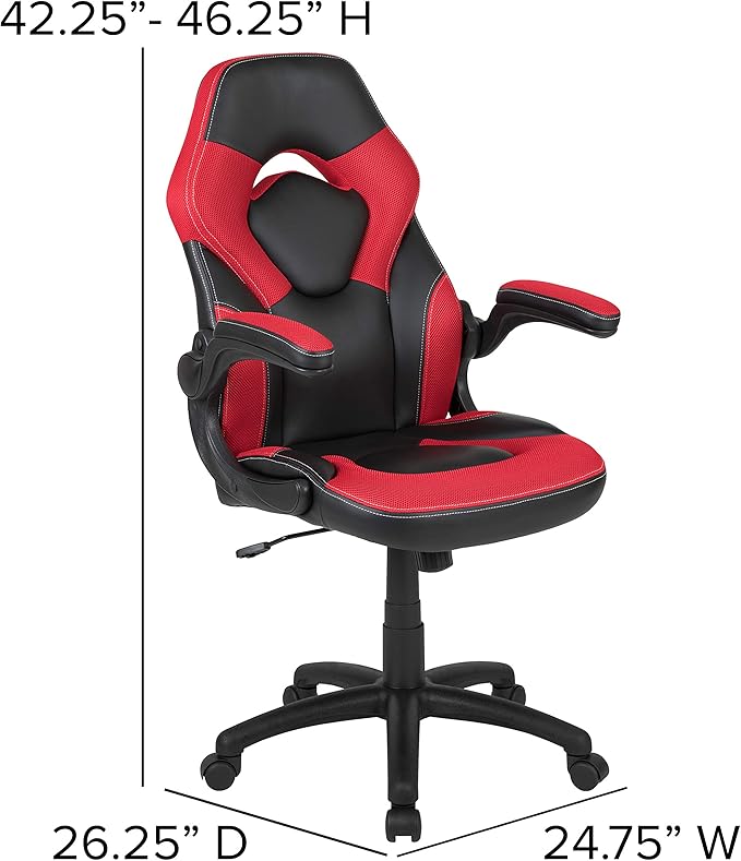 Flash Furniture Gaming Desk and Red/Black Racing Chair Set/Cup Holder/Headphone Hook/Removable Mouse Pad Top - 2 Wire Management Holes