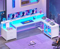SEDETA 78.7” Large Gaming Computer Desk with Storage Drawers, Reversible L Shaped Office Desk with Display Cabinet and Power Outlet, Corner Gaming Desk with LED Lights for Home Office, White