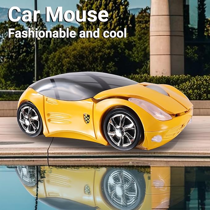 elec Space Wireless Mouse, 2.4GHz Car Wireless Mouse Cool 3D Sport Ergonomic Optical Cordless Mice with USB Receiver for PC Laptop Computer Women Small Hands (Yellow)