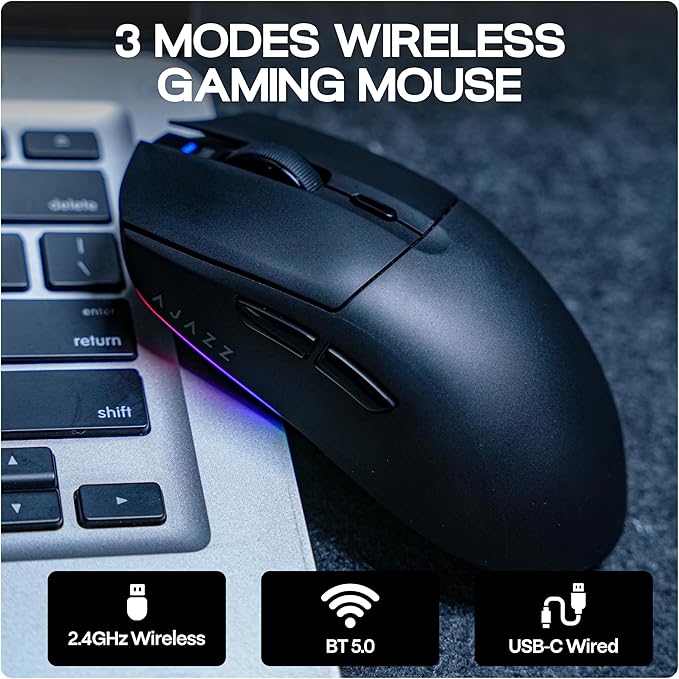 MechLands AJAZZ AJ139 V2 MC Gaming Mouse with Charging Base, Adjustable 12,000 DPI, PAW3311 Sensor, 3 Modes Wireless Mouse, 500mAh Battery, 1000 Polling Rate, 66g Lightweight, Win/Mac (Black)