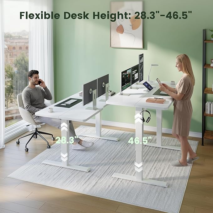 CubiCubi Electric Standing Desk Height Adjustable, 63.0 x 27.6 Inches Home Office Computer Desk, Sit to Stand Up with Memory Presets, White