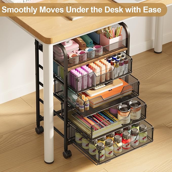 5-Tier Craft Organizer Cart with Wheels-Storage Cart with Drawers,Lockable Wheels Rolling Utility Cart,Makeup Cart with DIY Divider,Office Supply Organizer Storage for Studio,Office Patent Pending