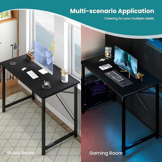 OLIXIS Small Computer Desk for Home Office, 32 Inch Writing Desk for Small Spaces, Study Table with X-Shaped Reinforcement, Sturdy Bedroom Table with Scratch-Resistant Tabletop & Metal Frame, Black