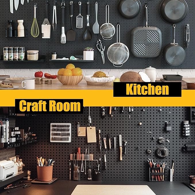 Spampur Peg Board, 8 Pack Metal Pegboard Panels Black Pegboards Wall Organizer, Peg Board for Walls Home, Garage Tool Storage, Office Organization, Kitchen, Craft Room